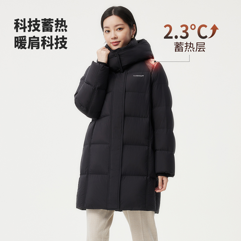 【好羽绒】坦博尔中长款羽绒服女士女款加厚连帽外套TBF510716Z