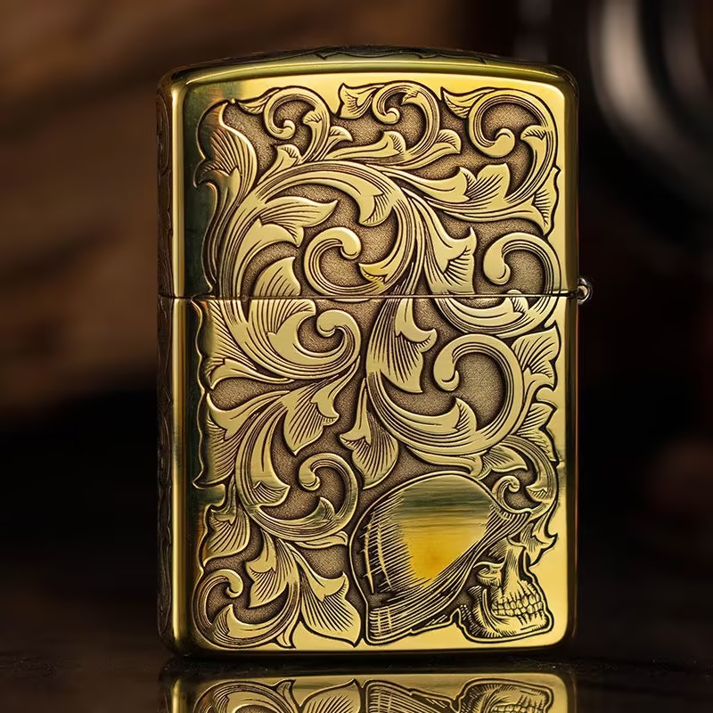 ZIPPO/之宝打火机蚊版唐草仙子带骷髅头黄铜盔甲官方正品DYX1H1  