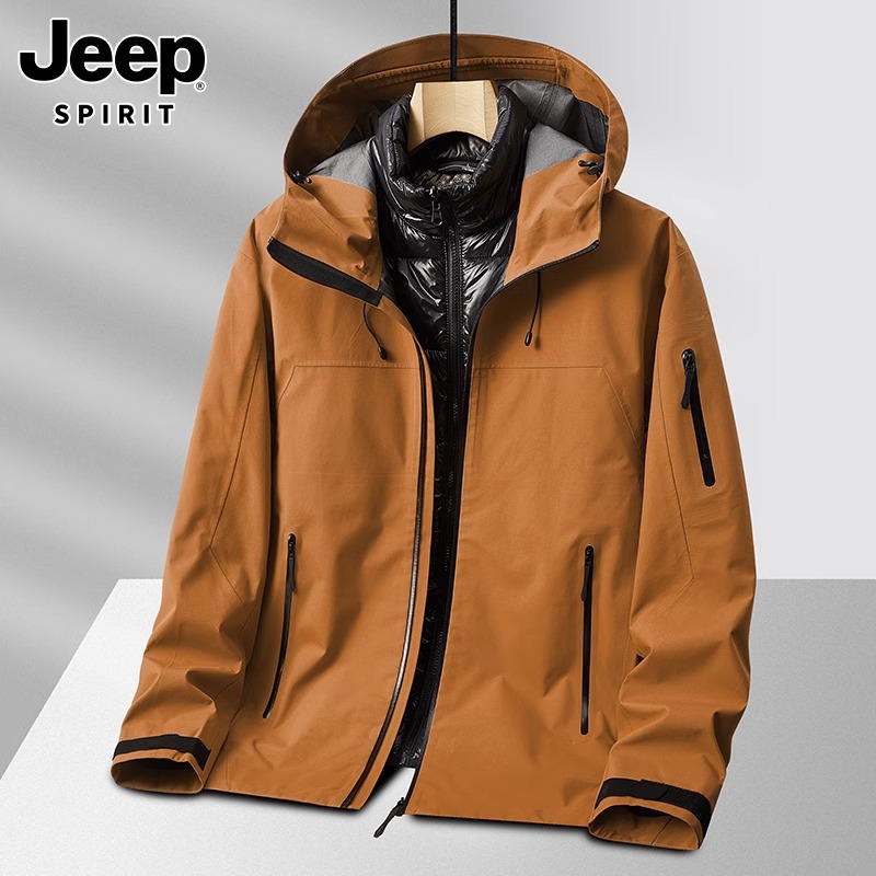 【吉普】潮牌连帽夹克男士秋冬季休闲加绒内胆三合一防风冲锋外套
