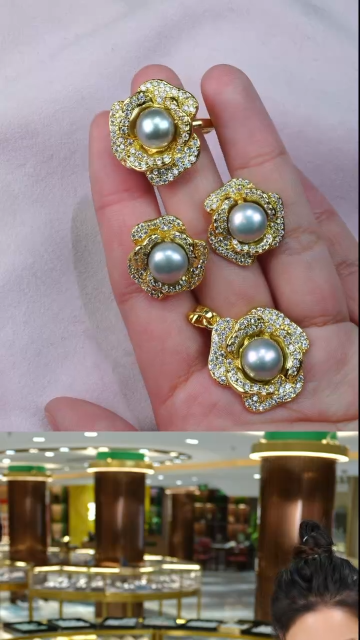 【闪购商品】淡水珍珠套装银S925镶嵌36