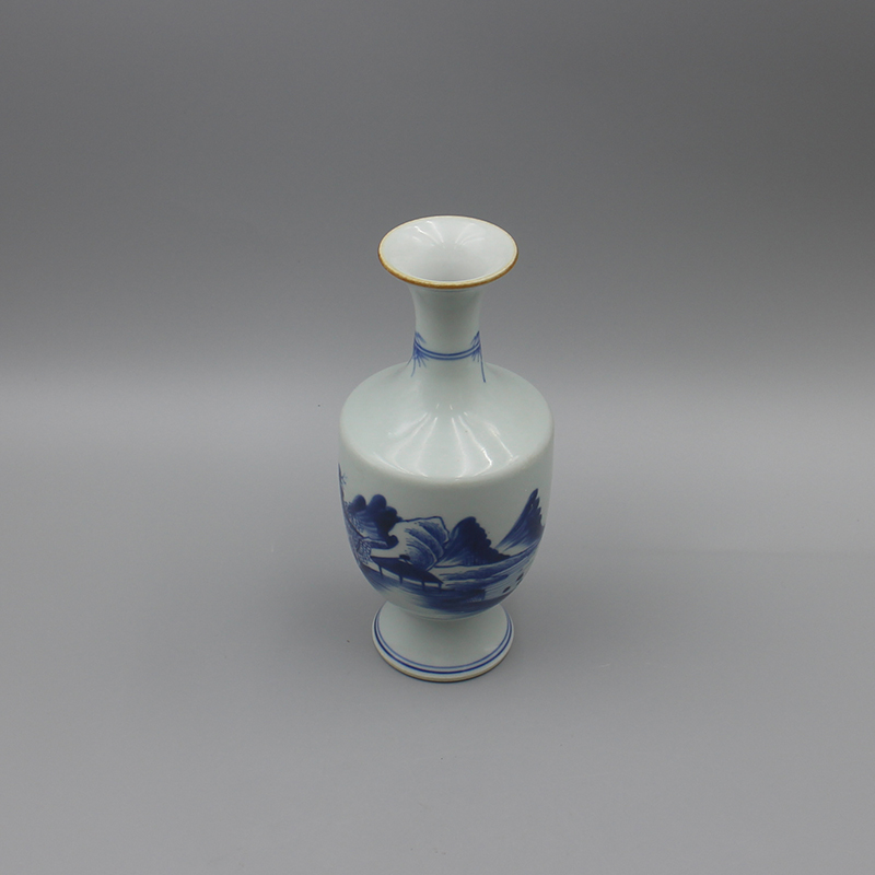 3294古陶瓷-清中期青花山水人物赏瓶