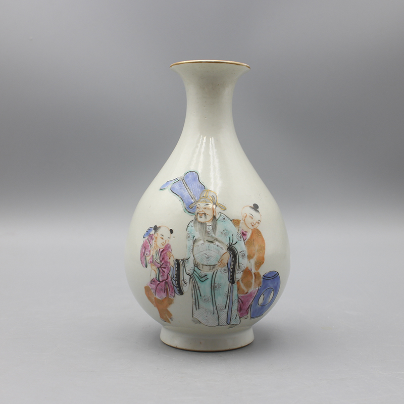 7565古陶瓷-清道光粉彩人物玉壶春瓶