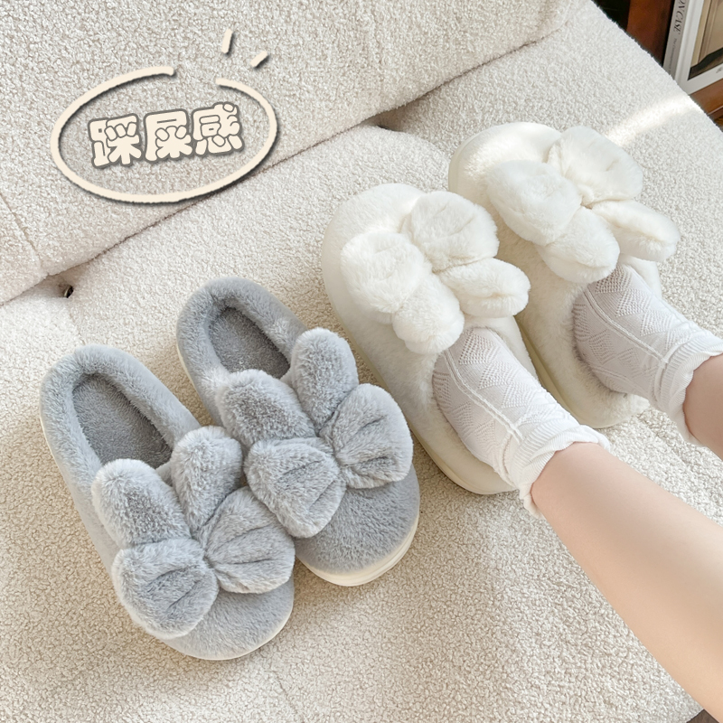 高跟加厚底棉拖鞋女士秋冬季居家用防滑保暖毛绒可爱冬天外穿增高