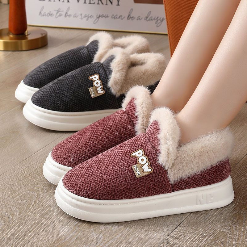 棉拖鞋男士冬季包跟室内家居保暖加绒厚底带后跟防滑毛毛棉鞋女款