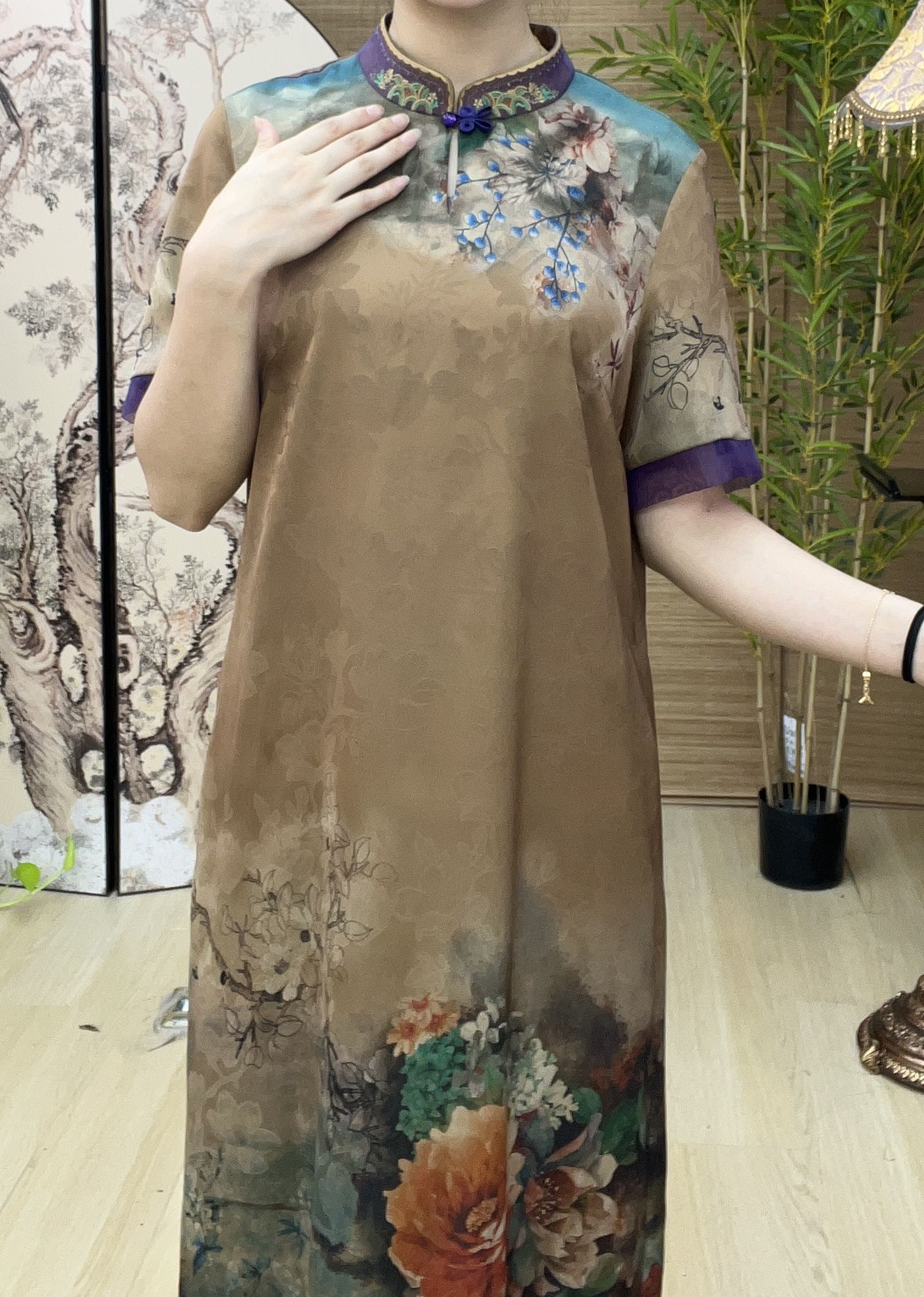 品牌高端大码碎花连衣裙女装夏季2024年新款复古短袖裙子7021