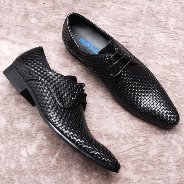 英伦时尚手工编织男鞋真皮透气休闲鞋男尖头潮低帮商务正装男皮鞋