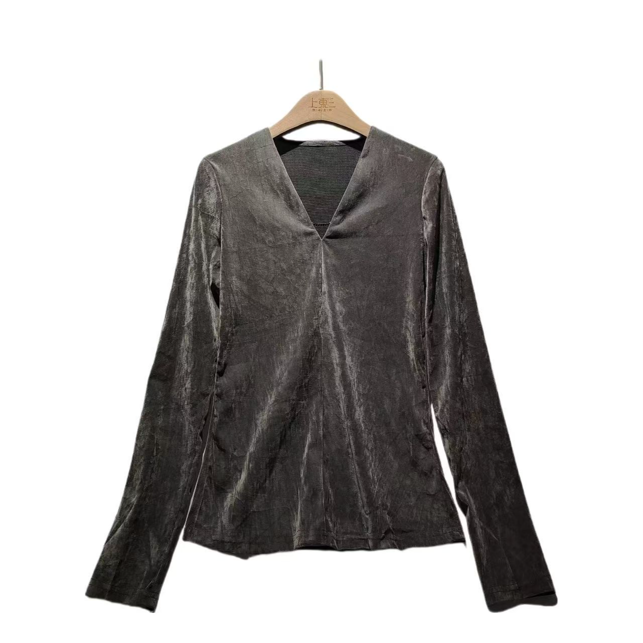 自留闭眼入植绒V领打底衫长袖T恤显瘦修身百搭内搭气质