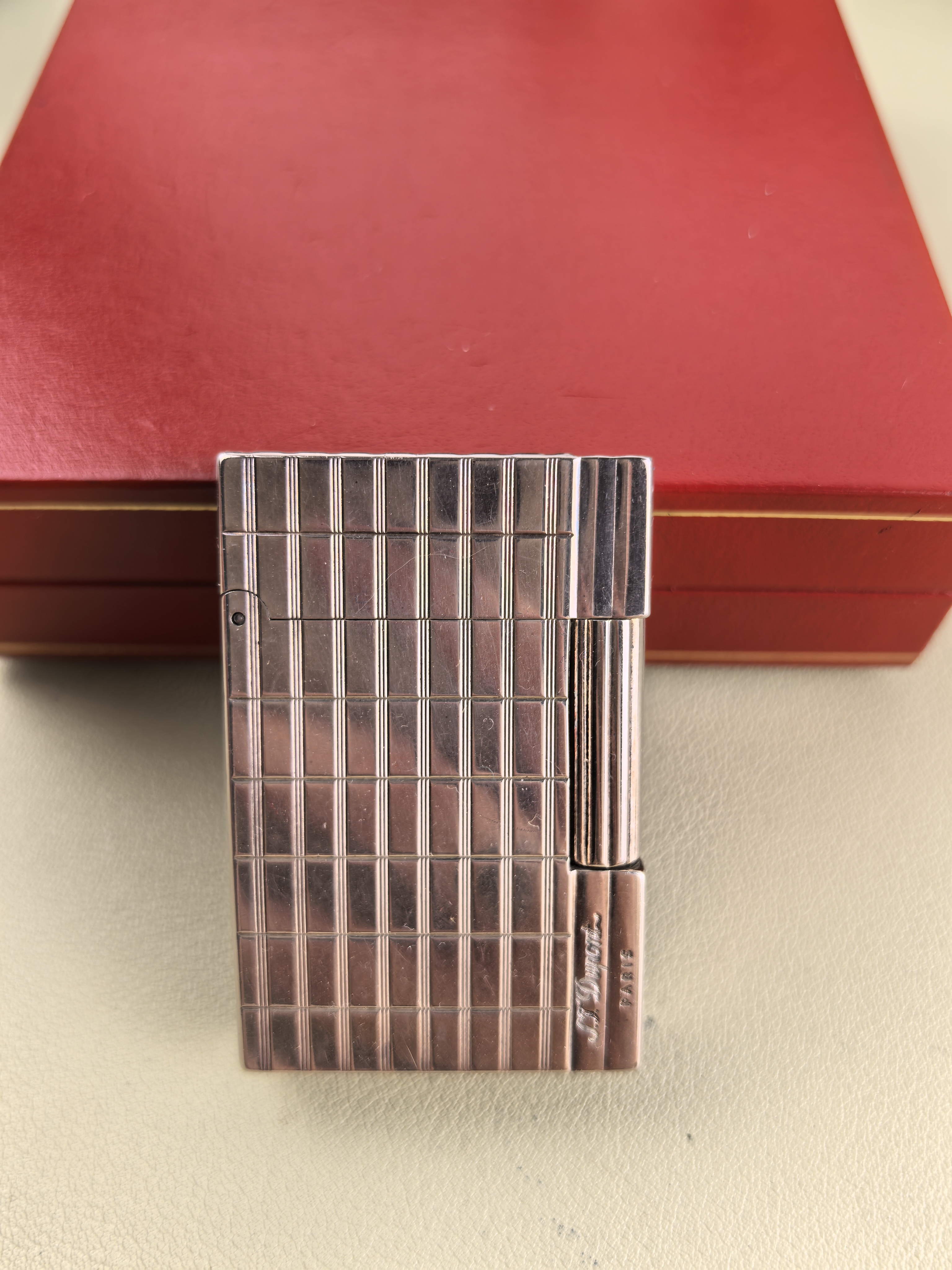 都都家镀银格子纹打火机