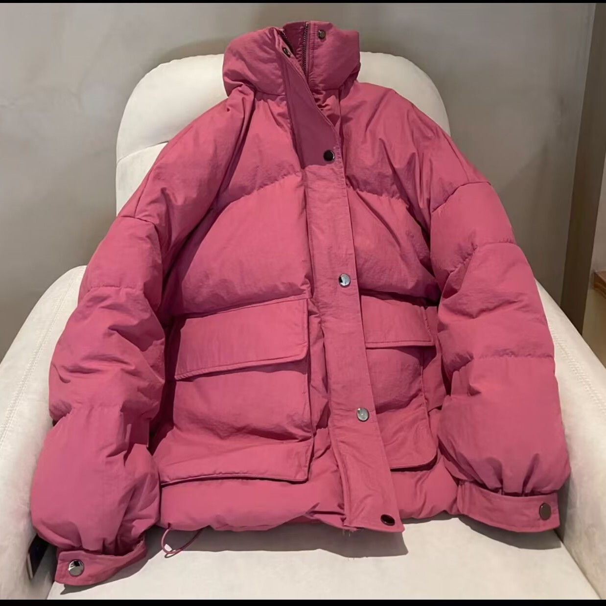 波司澄大口袋树莓粉羽绒服女冬季新款高级感超好看面包款保暖厚外