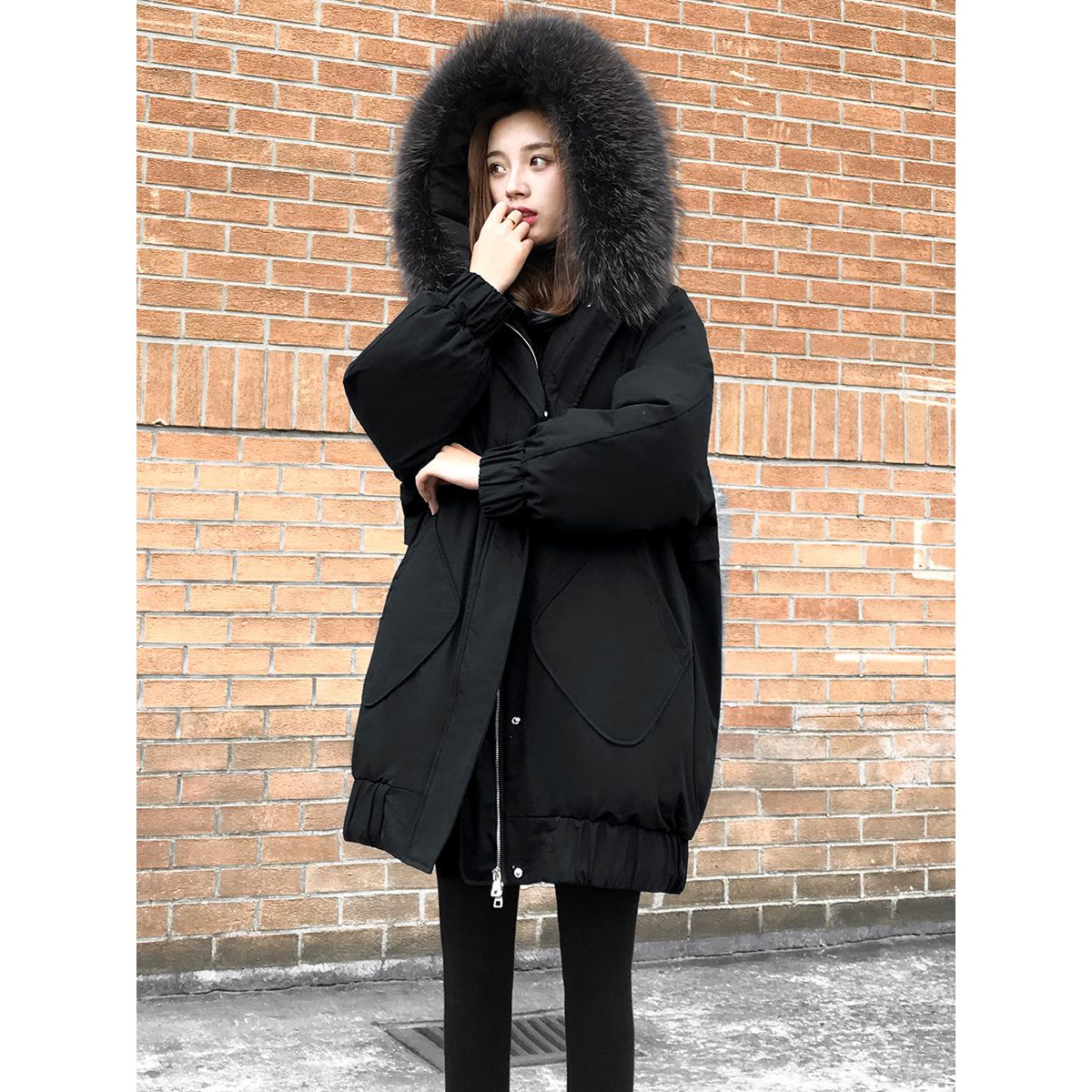 波司澄黑色羽绒服女装年冬季中长款韩版宽松显瘦大码加厚白鸭绒外