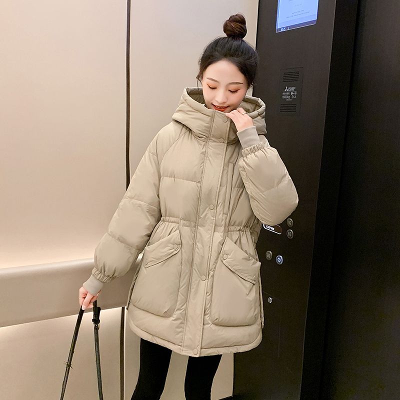 波司澄韩版连帽羽绒服女中长款冬季新款宽松加厚白鸭绒外套女小个