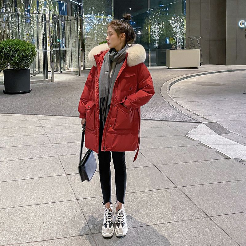 波司澄白鸭绒羽绒服女新款冬季中长款高领加厚大毛领新年圣诞红外