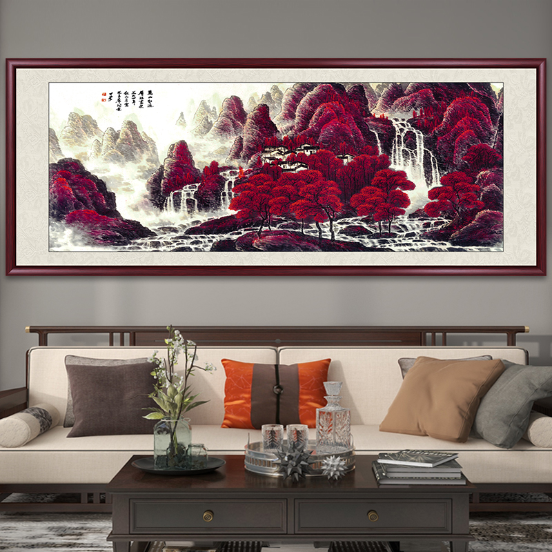 万山红遍国画山水画大气办公室挂画靠山图茶室壁画客厅背景装饰画
