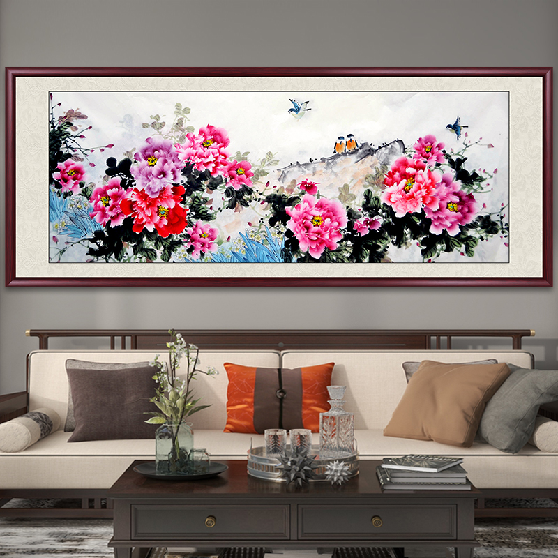 客厅装饰画牡丹花鸟国画花开富贵卧室床头挂画新中式墙壁画中堂画