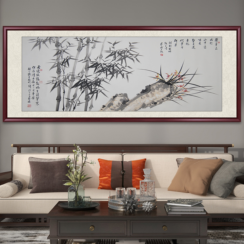 竹报平安国画山水画挂墙竹子水墨画客厅挂画办公室背景墙壁画竹画