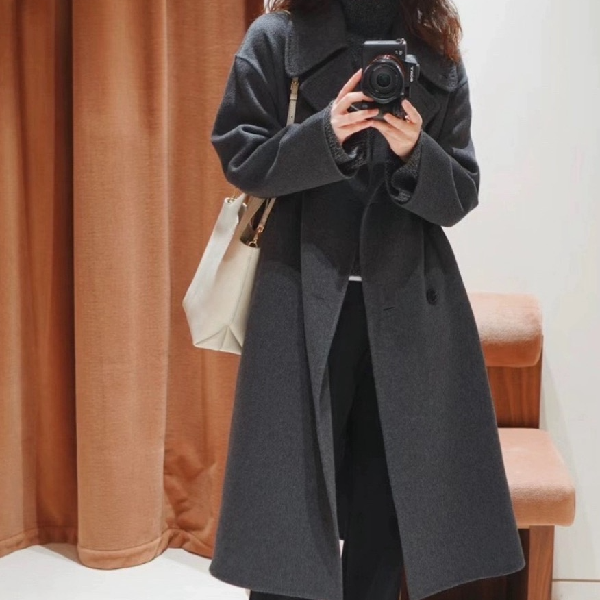 温暖小山羊 重：1350余克 小禾款加厚双面呢大衣中长款气质高端