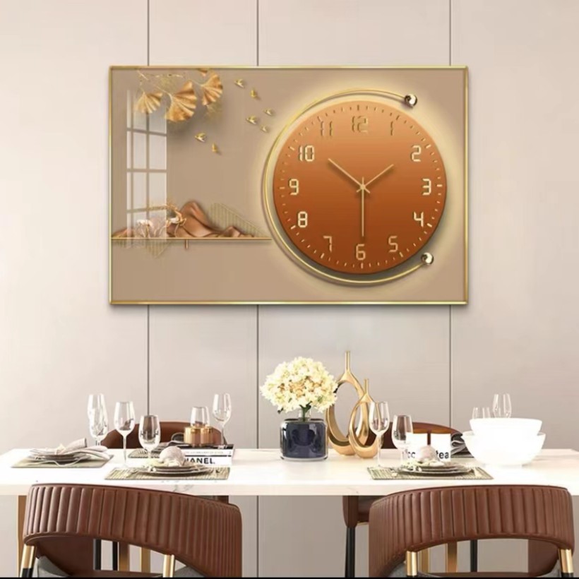 带钟表-电表箱餐厅画【多款画面选择】晶瓷镶钻铝合金边框装饰画