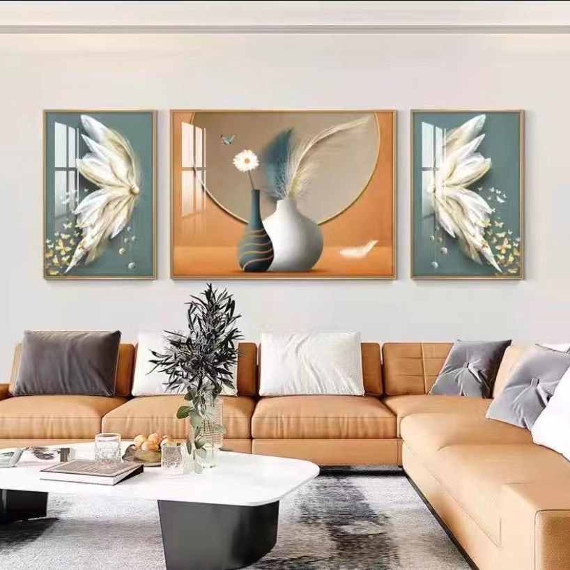 沙发背景三联画《美好时光》【多款画面选择】镶钻晶瓷装饰画客厅手工
