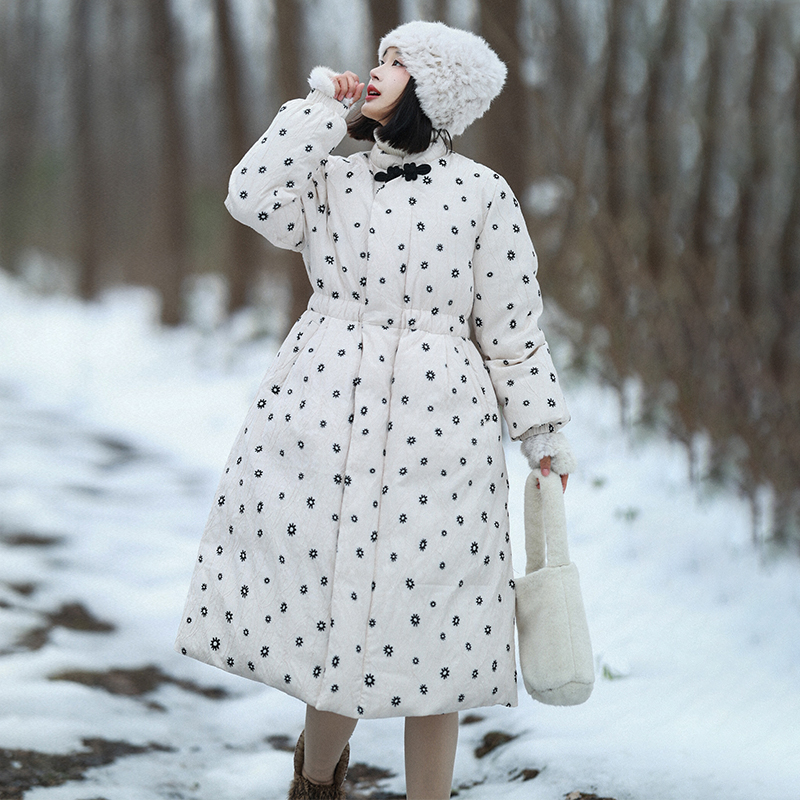 现货1140【梨花暮雨】新中式立领保暖羽绒服女冬加厚白鸭绒提花外套