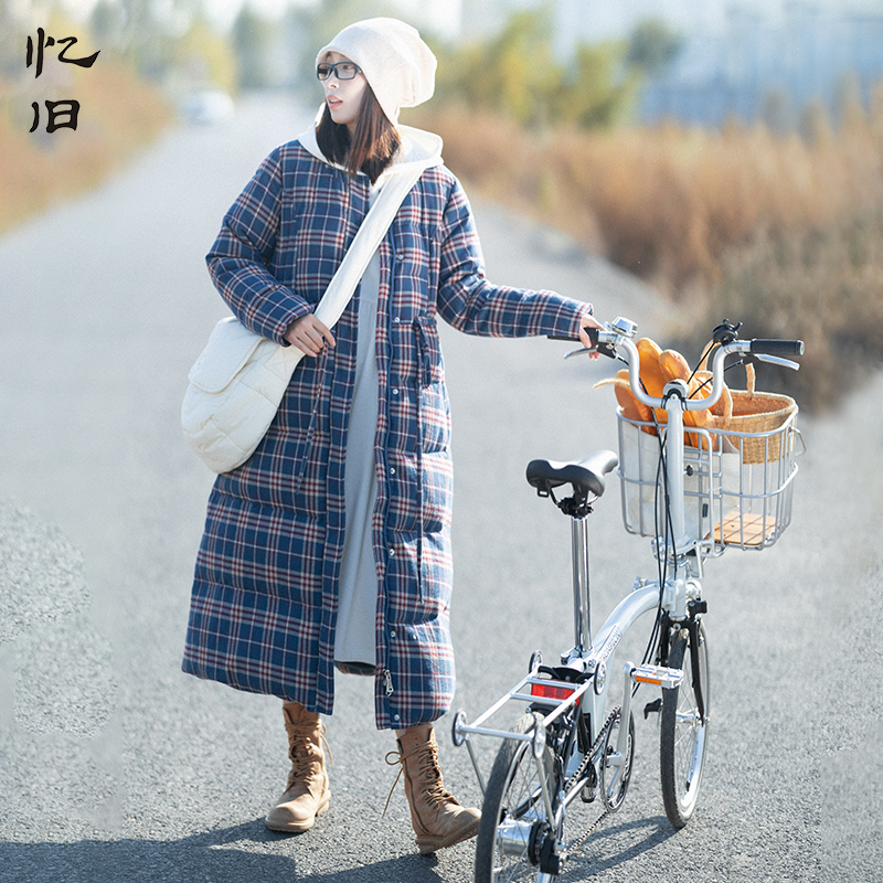 忆旧原创 羽绒服【赴约冬日】复古纯棉加厚蓝格子收腰保暖外套