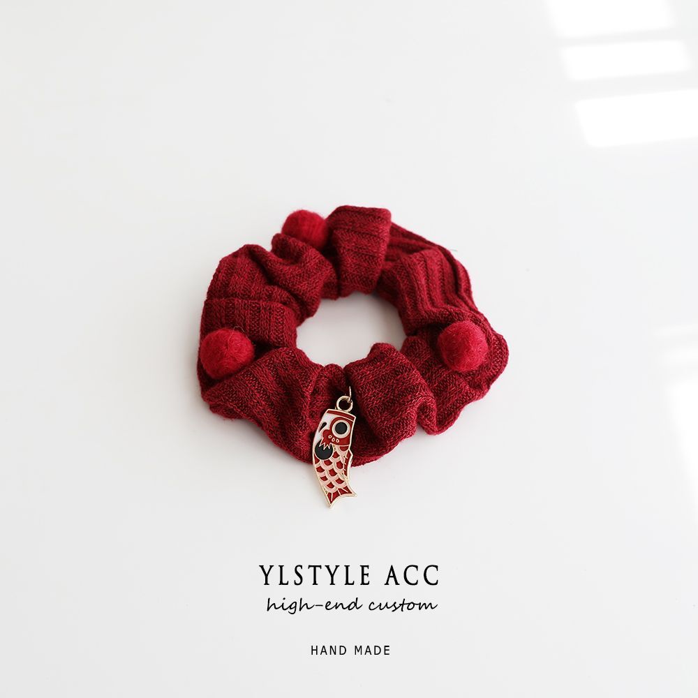 新年红色可爱发饰手作大肠ins发绳毛毡马尾皮筋皮套头饰