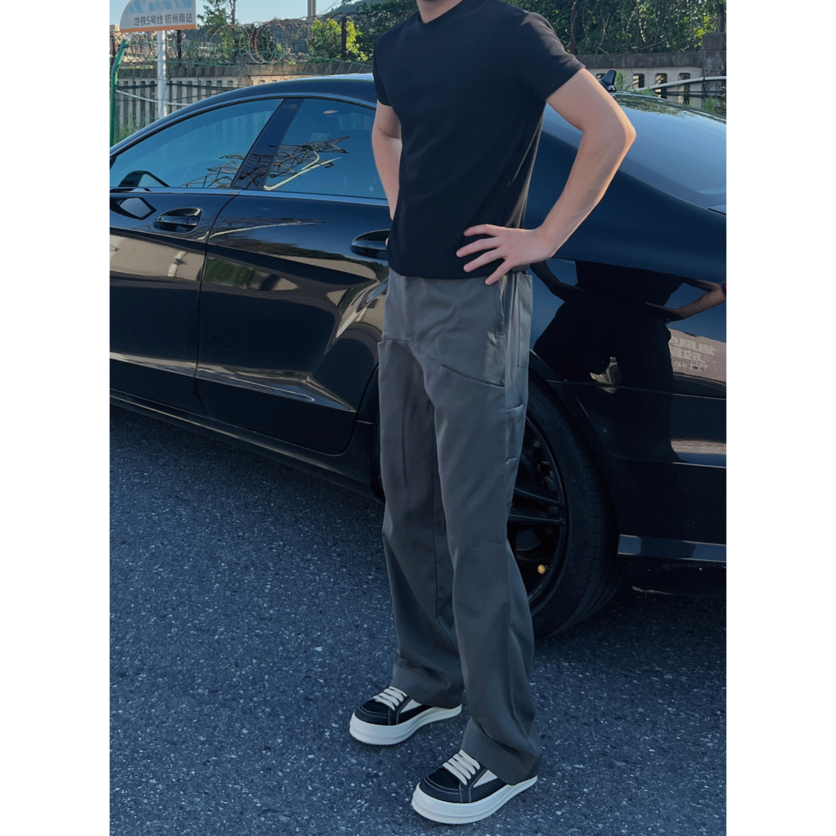 【清清清】 立体裁剪缝隙灰狼色重磅直筒工装休闲裤多口袋战术裤子