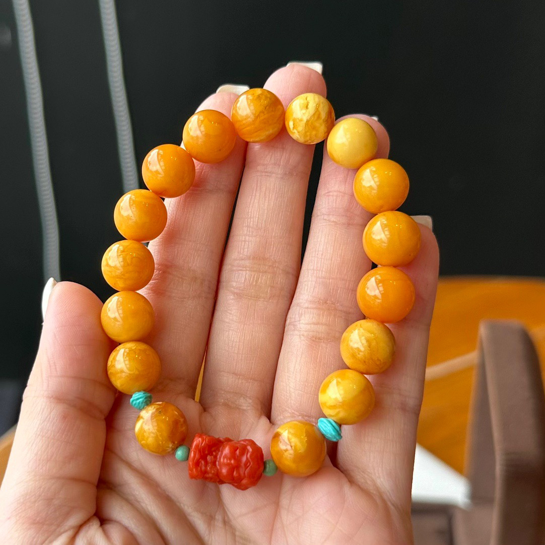 天然原矿老花蜡单圈手串鸡油黄老蜜蜡男女款手链珠宝百搭珠宝玉器