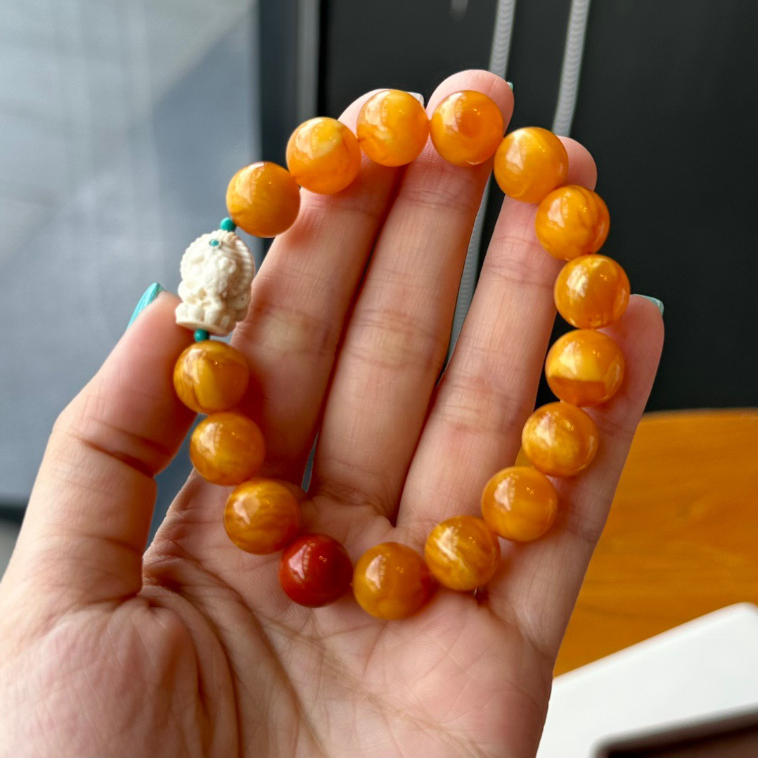 天然老花蜡单圈手串鸡油黄老蜜蜡男女款手链时尚百搭猛犸配饰
