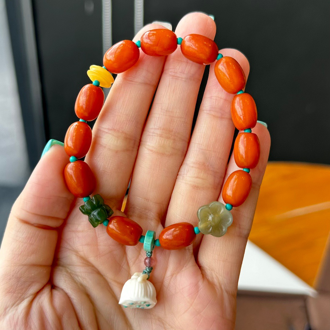 天然原矿老蜜蜡枣珠单圈手串珠子尺寸12*8mm左右女款蜜蜡diy手串