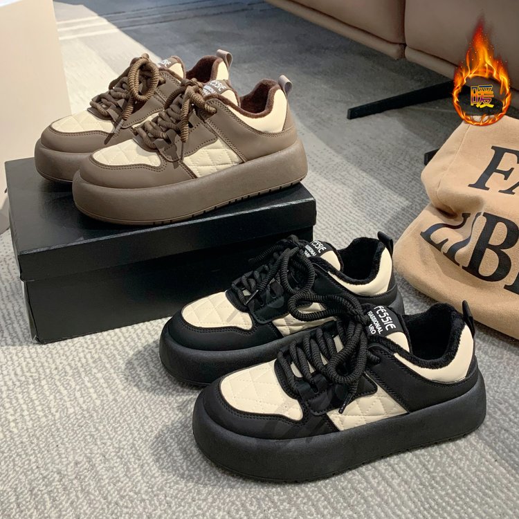 时尚休闲潮流韩版女冬季加绒小白鞋款春夏复古板鞋鞋子小众百搭鞋