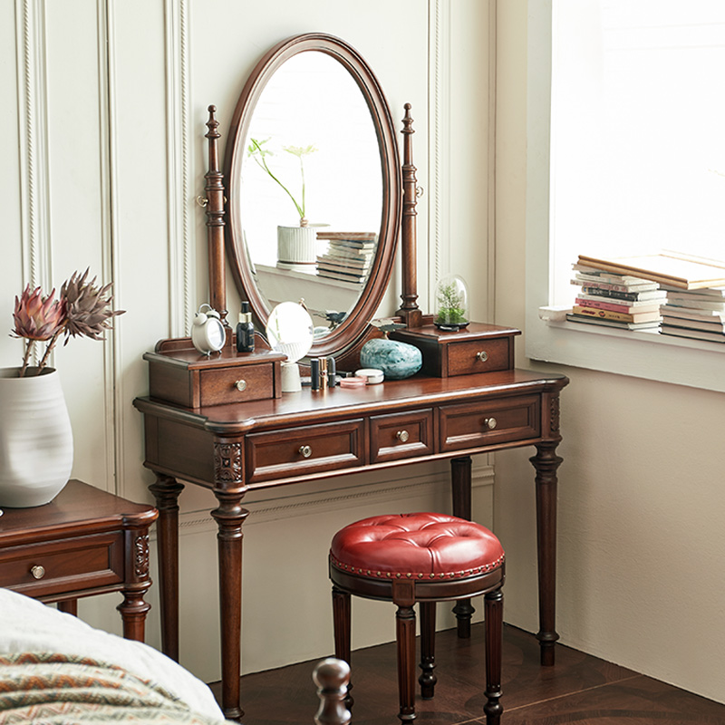 惠家名匠 美式乡村奢华复古桃花心全实木梳妆台化妆台化妆桌主卧