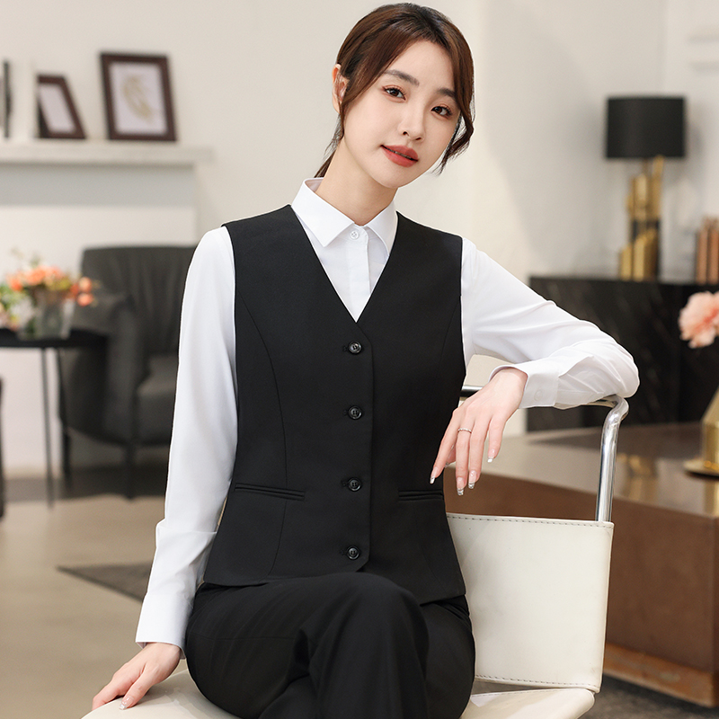 大码西服马甲女春秋款高端工作服务员工装职业西装正装黑马夹背心