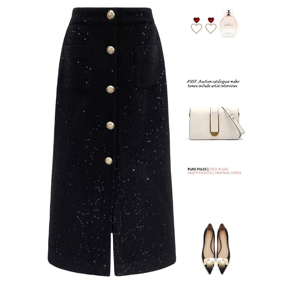 黑色半身裙女秋冬2023新款时尚气质小香风高腰显瘦中长款ol裙子