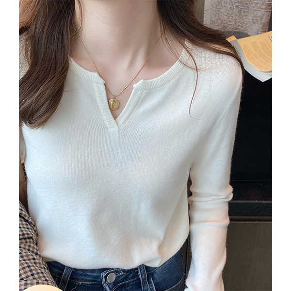 显瘦v领打底衫女内搭长袖针织衫衣服女装秋冬外出洋气高级感上衣