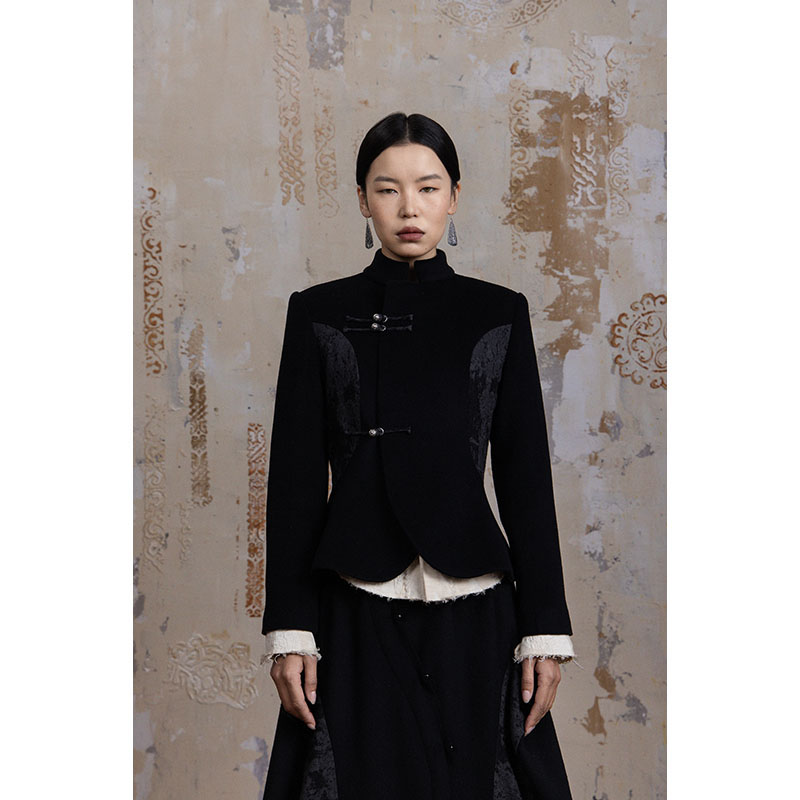 【ELSEN沙粒】羊毛收腰穿搭拼接盘扣短外套女装西装出行ES0029