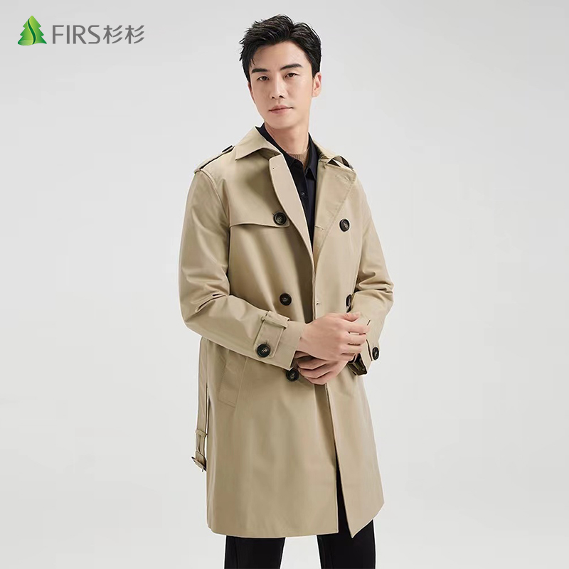 FIRS/杉杉春秋中长款休闲百搭英伦翻领修身时尚商务男士风衣外套
