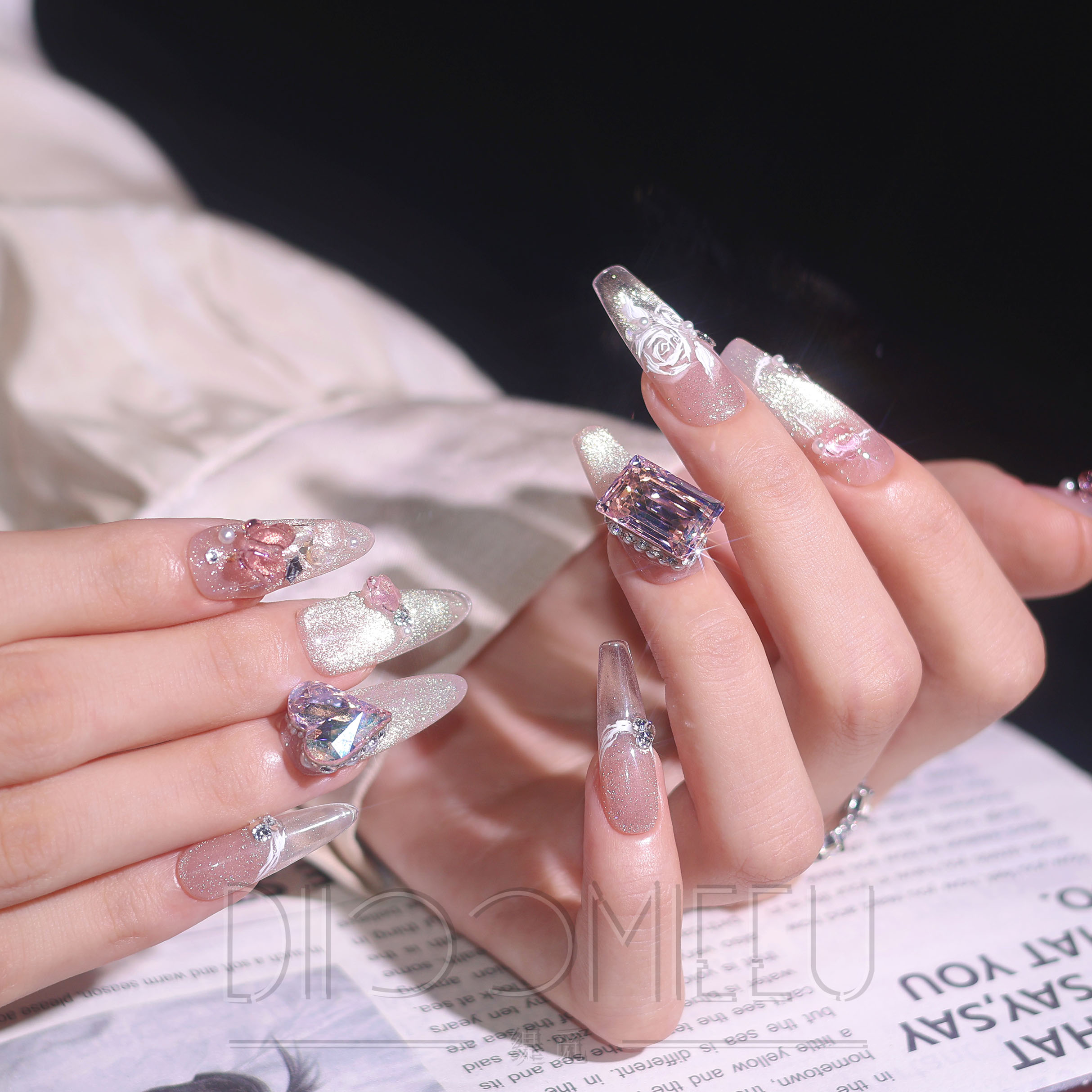 【玫瑰花茶】缇觅轻奢金色猫眼方糖全华子钻纯手工可拆卸式穿戴甲