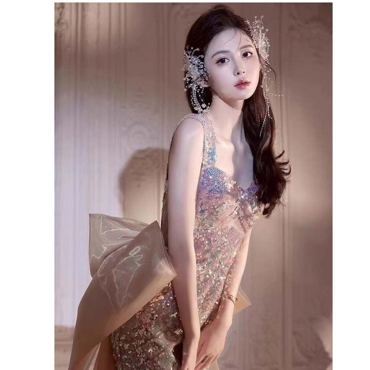 蝴蝶流苏珍珠发夹女新娘婚纱头饰仙美森系水晶2026新款发饰配饰