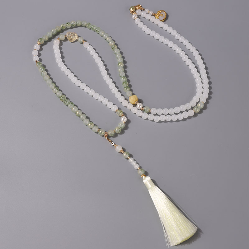 合金琉璃项链 新中式长款串珠项链国风斜挎链高级感毛衣链配饰品
