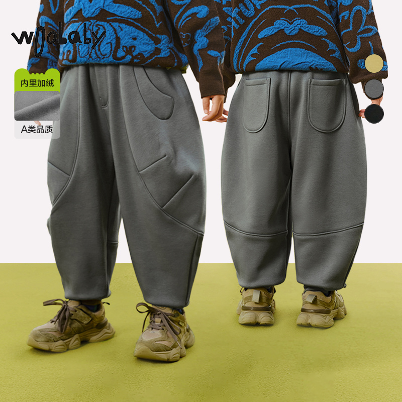 WB【加绒】woobaby儿童加绒保暖茧型运动休闲长裤WBC43O040102
