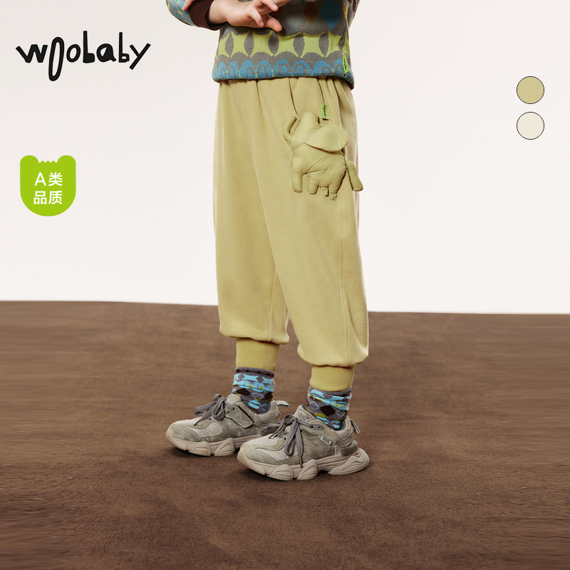 【秋新】woobaby休闲裤宝宝中性塞格尔裤子小童WBC33O040105