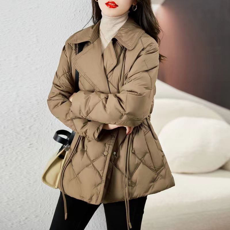 棉衣羽绒衣棉衣羽绒衣西装领轻薄羽绒服女短款小个子收腰修身2024