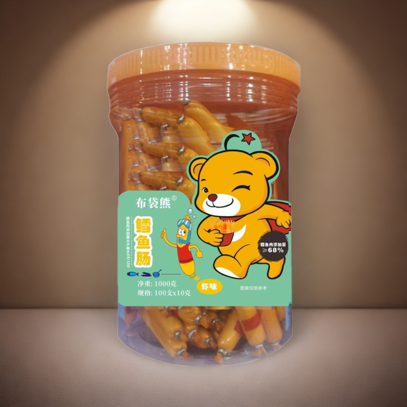 美婴宝营养深海鳕鱼肠常温虾味即食100只装/1000克/罐儿童鳕鱼肠