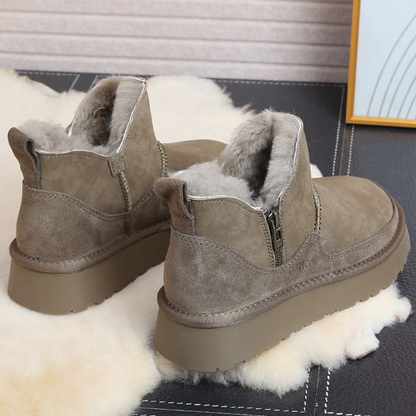 红蜻蜓牌雪地靴女皮毛一体2023冬季新款厚底侧拉链短筒加绒加厚东