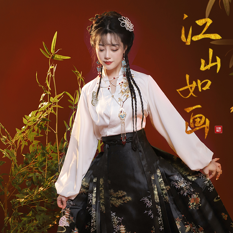 【现货江山如画】原创女春秋衬衣明制国风马面裙香云纱穿搭