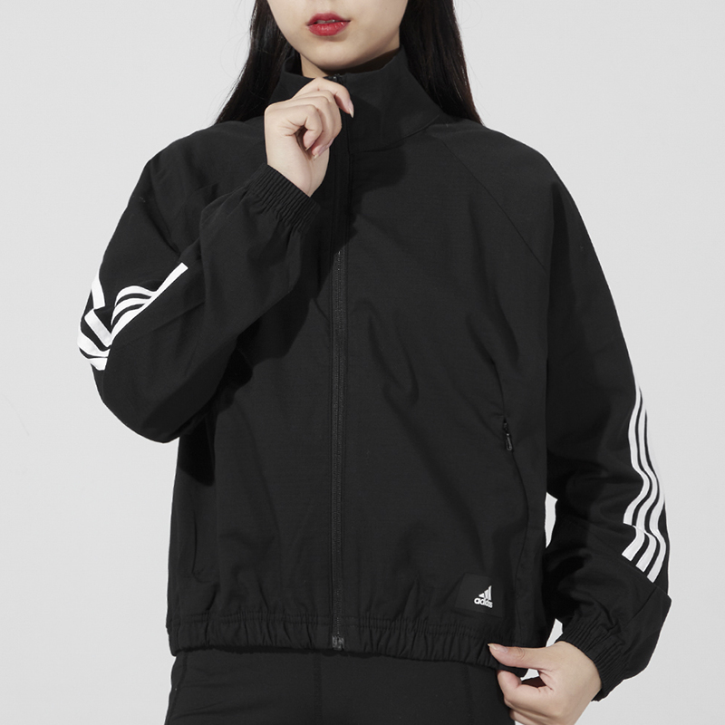 Adidas阿迪达斯外套女运动服2023新款针织休闲立领防风夹克GU9684
