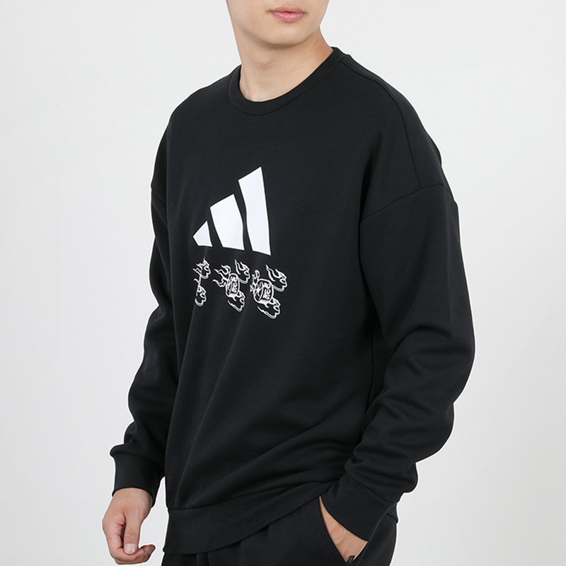 阿迪达斯男装夏季新款运动服套头衫休闲圆领宽松长袖卫衣GM4446