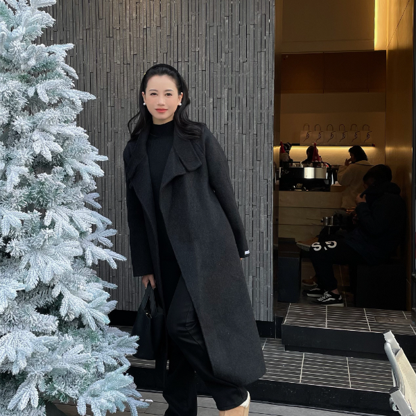 【Si&华严选】气质时尚中长款设计感立领单双面羊毛高端外套8877