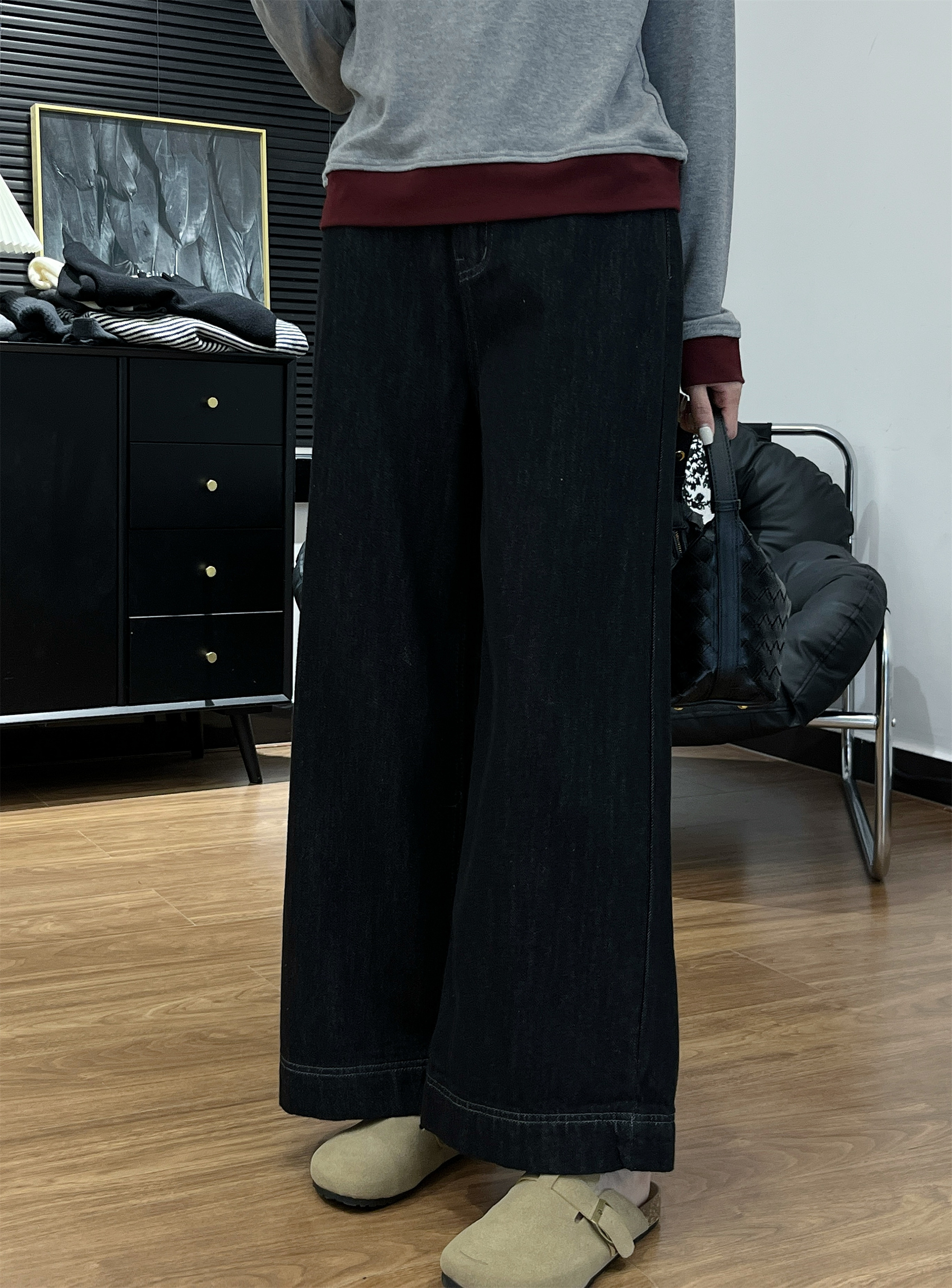 【Si&华严选】韩系磨毛简约高腰两粒扣时尚显瘦牛仔裤1500