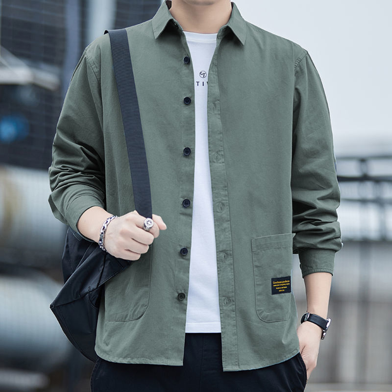 外套男士秋冬款春秋季新款高档男士长袖衬衫宽松工资免烫休闲大码